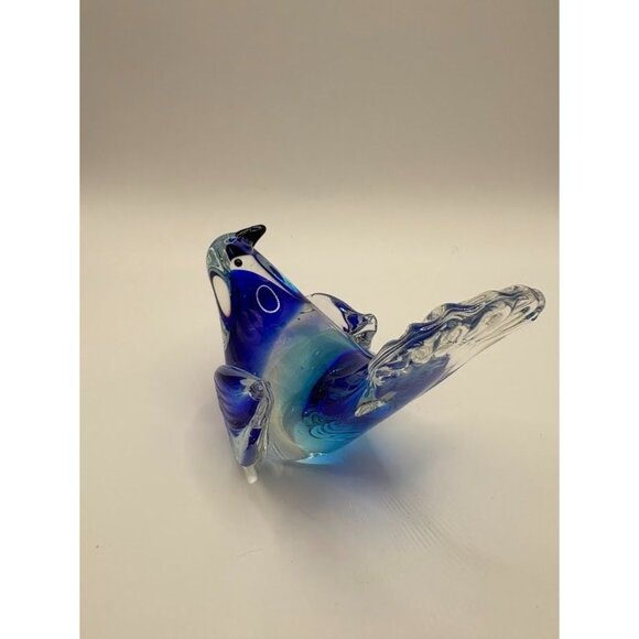 Hand-Blown Murano-Style Glass Blue & Clear Bird Figurine - Picture 7 of 10